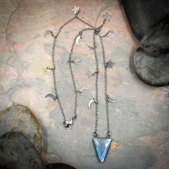 Labradorite Triangle Pendant on Moon and Star Chain – B - Picture 2 of 2